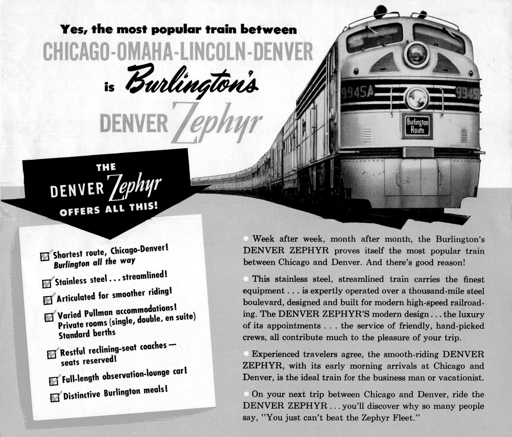 1936 Burlington Route Denver Zephyr Vintage Look Reproduction Metal Sign 