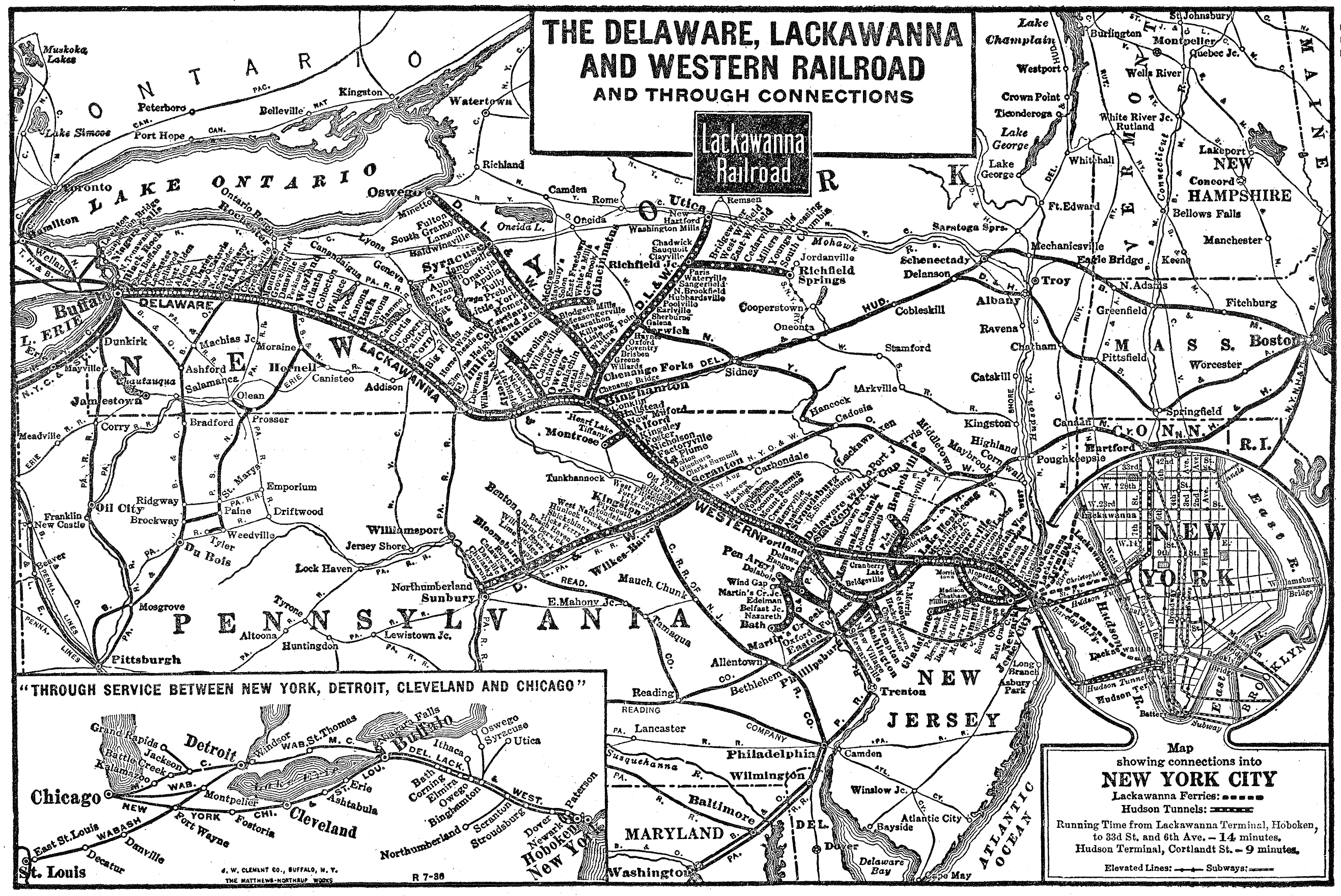 ERIE-LACKAWANNA RR 1960-16" X 20" SYSTEM MAP-COMPLETE DETAILED HISTORICAL