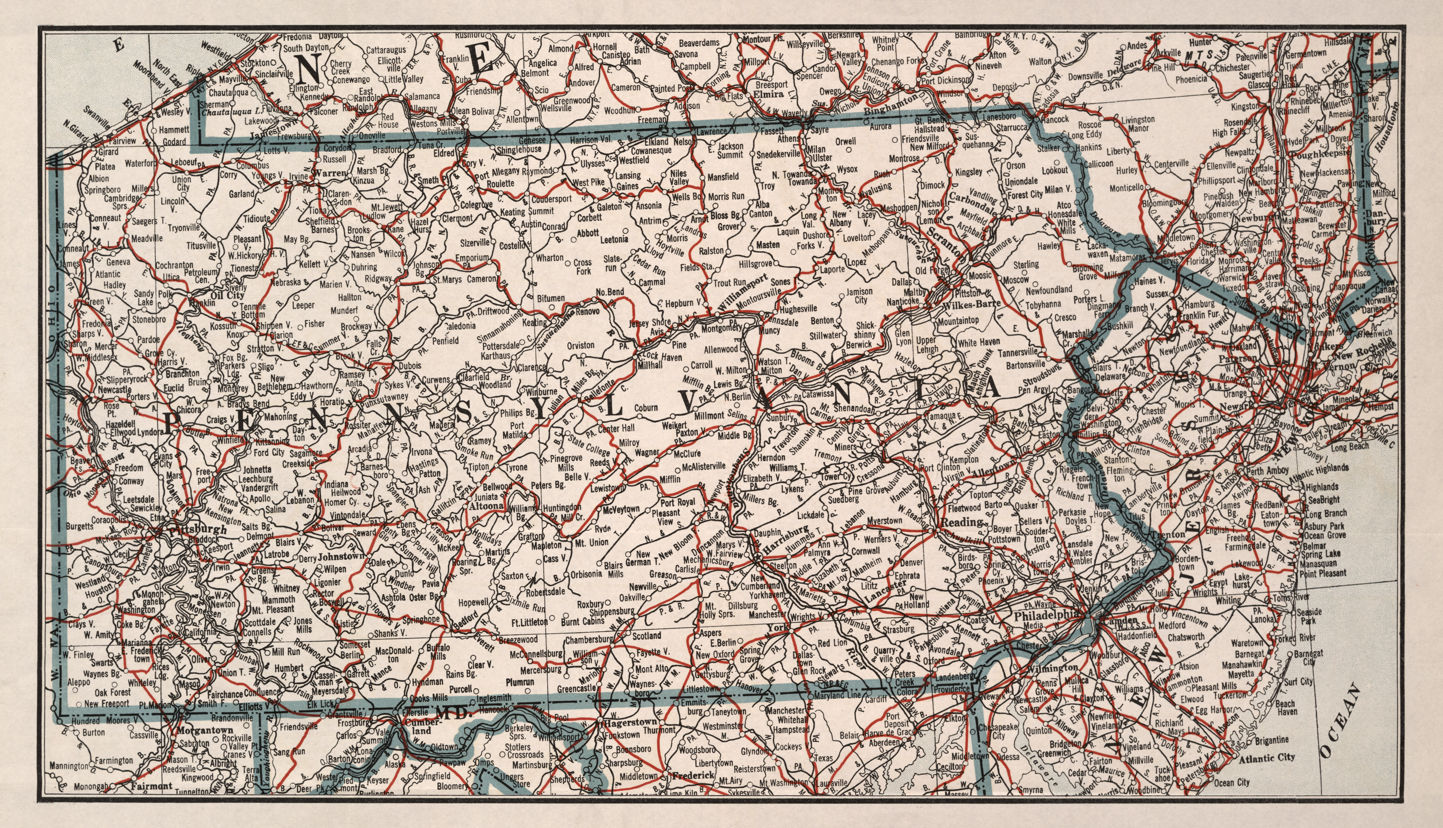 Railroad map of Pennsylvania c1840 map 16x24 