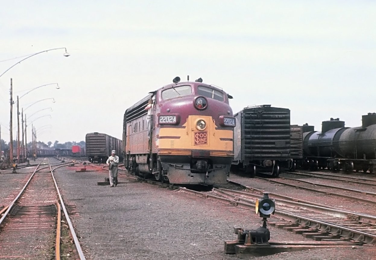 Soo Line F7A 2202A at Schiller Park Yard in November 1960
