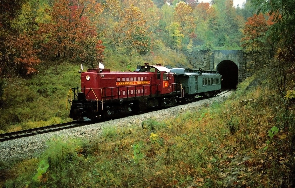 Arkansas and Missouri RS1 number 22 leading excursion at Winslow Tunnel Arkansas