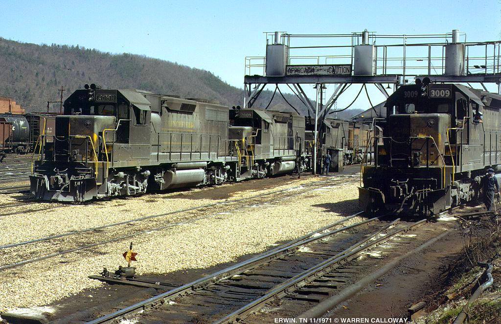 Clinchfield locomotives at Erwin, Tennessee, in November 1971
