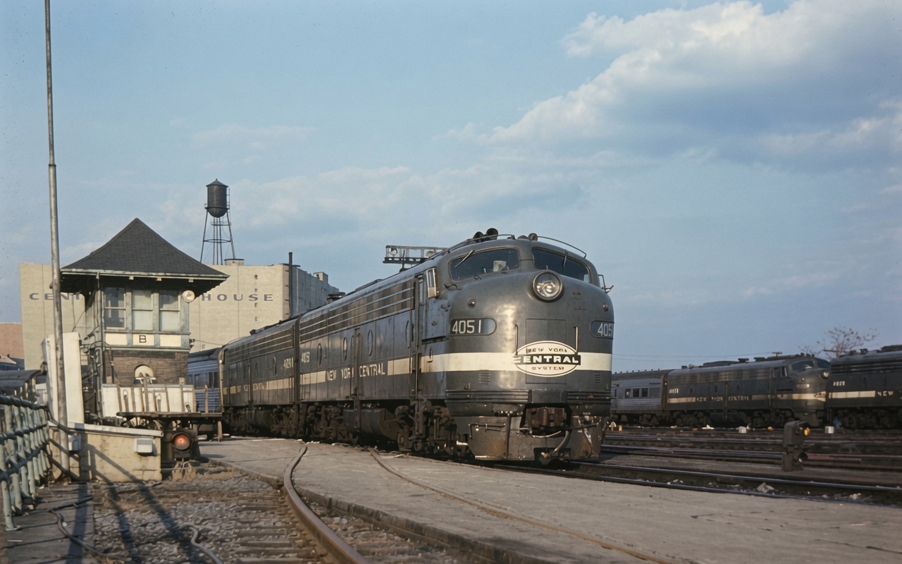 Former New York Central E8As, led by 4051, arriving at Albany Union Station three weeks after the Penn Central merger