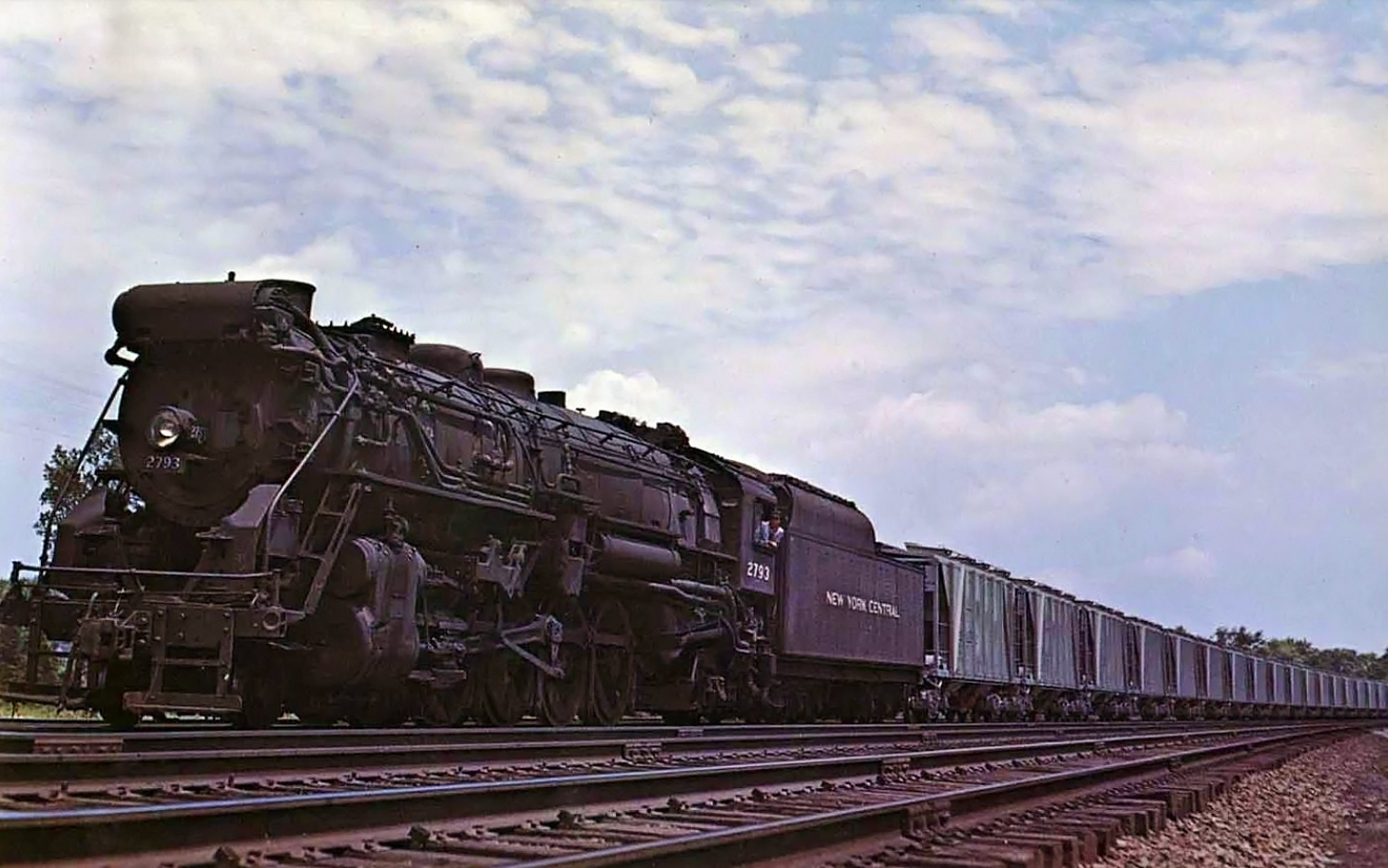 New York Central 4-8-2 Mohawk 2793 covered hoppers Churchville New York June 1946 Ed Nowak