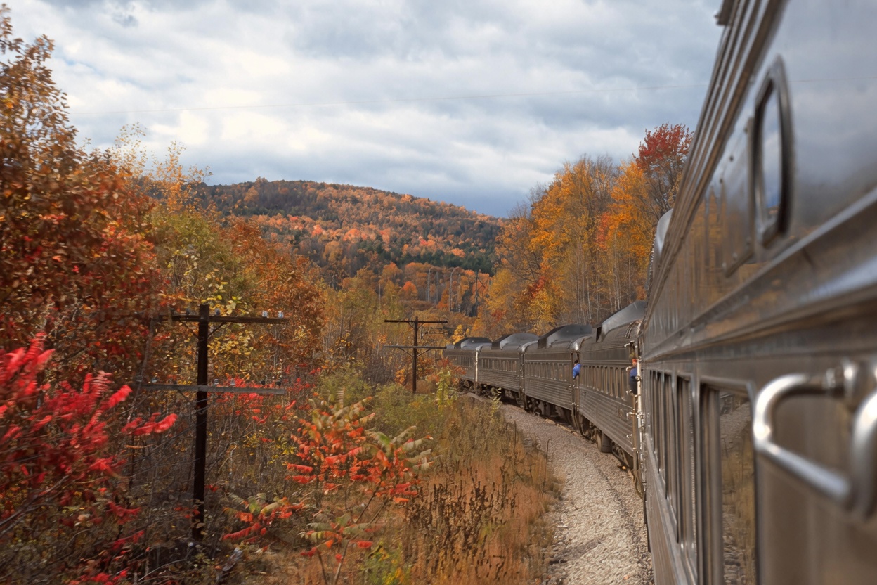 Fall colors along the Boston and Maine near Shelburne Falls Massachusetts on a 1969 fan trip