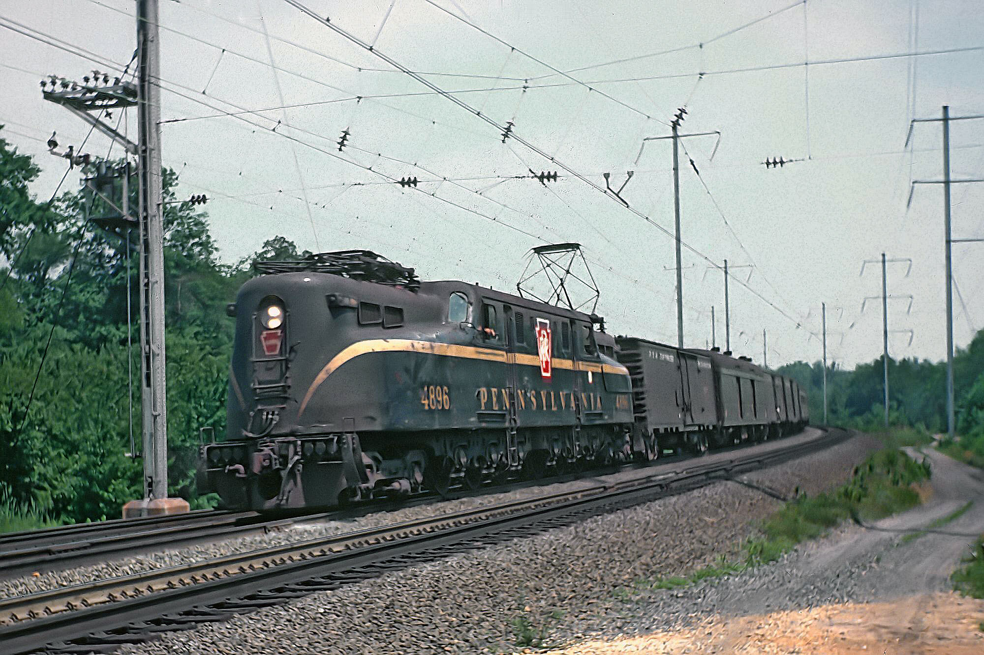 Penn Central GG1 4896 with train 135 at Glen Burnie, Maryland, September 1969