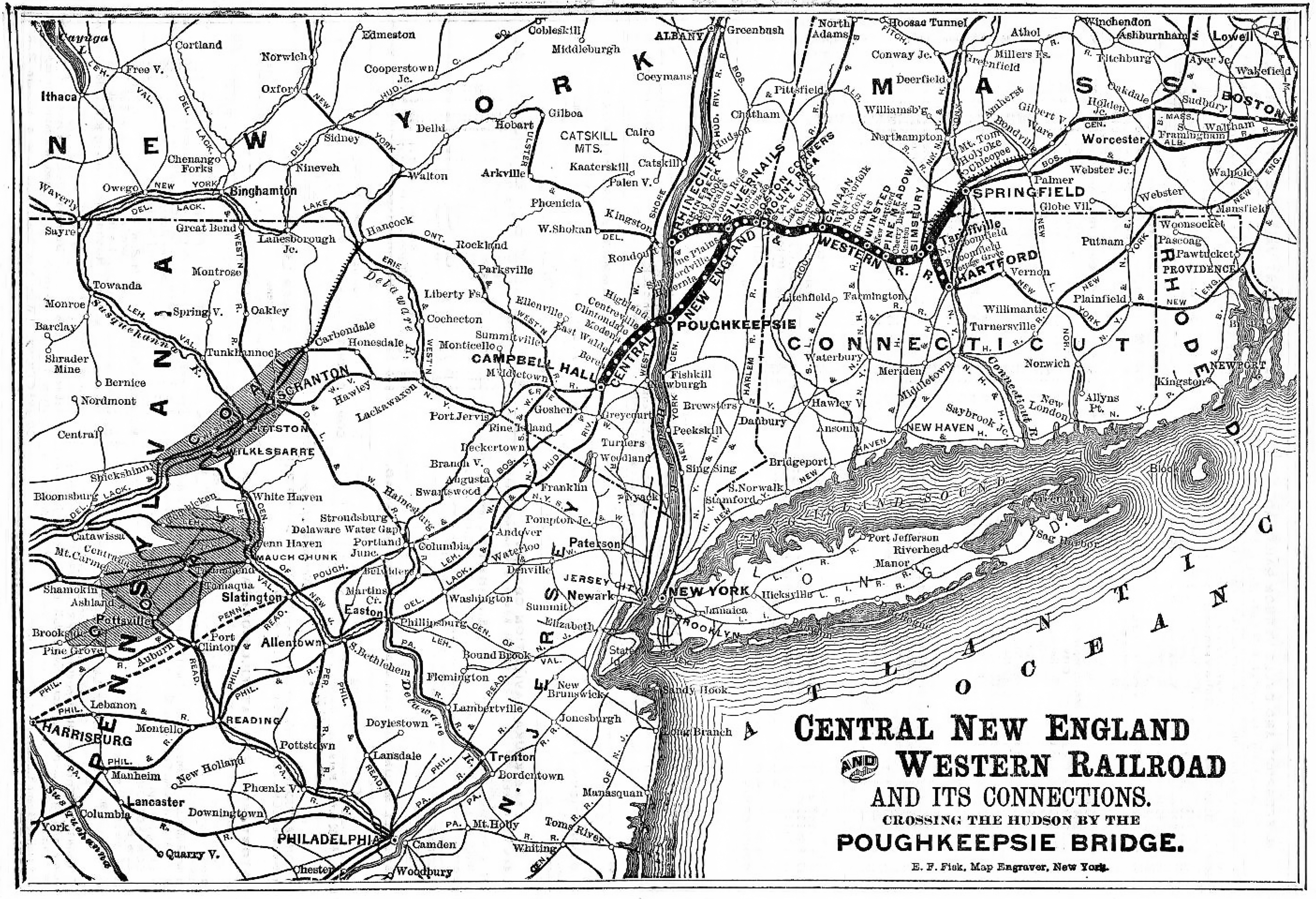 Central New England Railway predecessor system map 1891 Hartford Poughkeepsie Maybrook