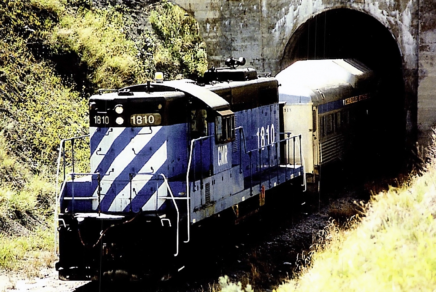 Central Montana Railway GP9 810 leading an excursion at Hoosac Tunnel near Denton, Montana