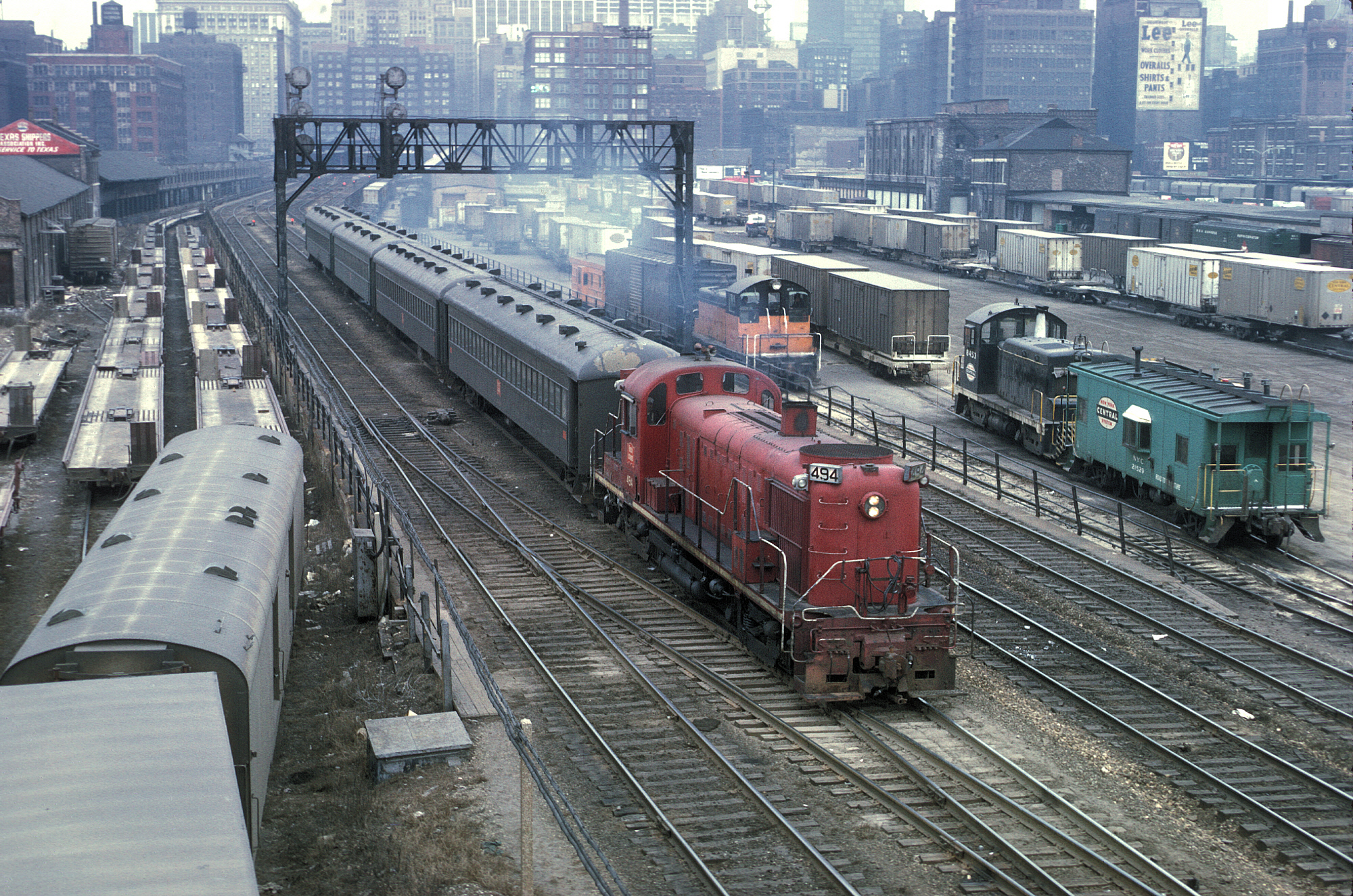 Rock Island RS3 494 leading an outbound suburban train from LaSalle Street Station Chicago February 18 1968