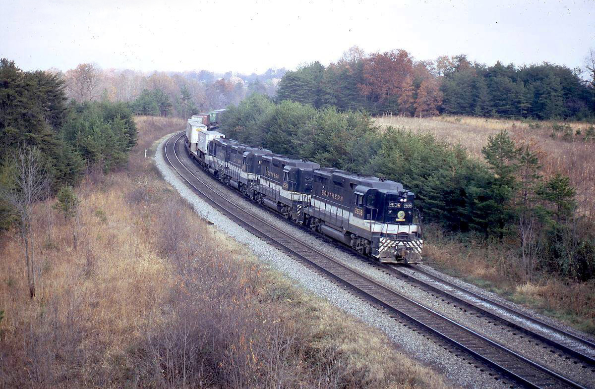 Southern Railway GP30s with trailers near Greensboro, North Carolina, in November 1971