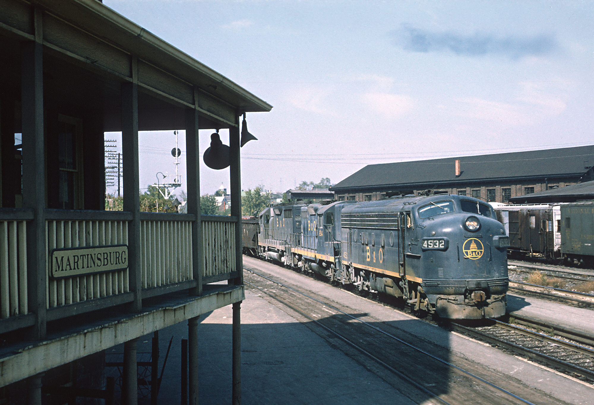 Baltimore and Ohio F7A 4532 leading an eastbound freight through Martinsburg West Virginia October 11 1969