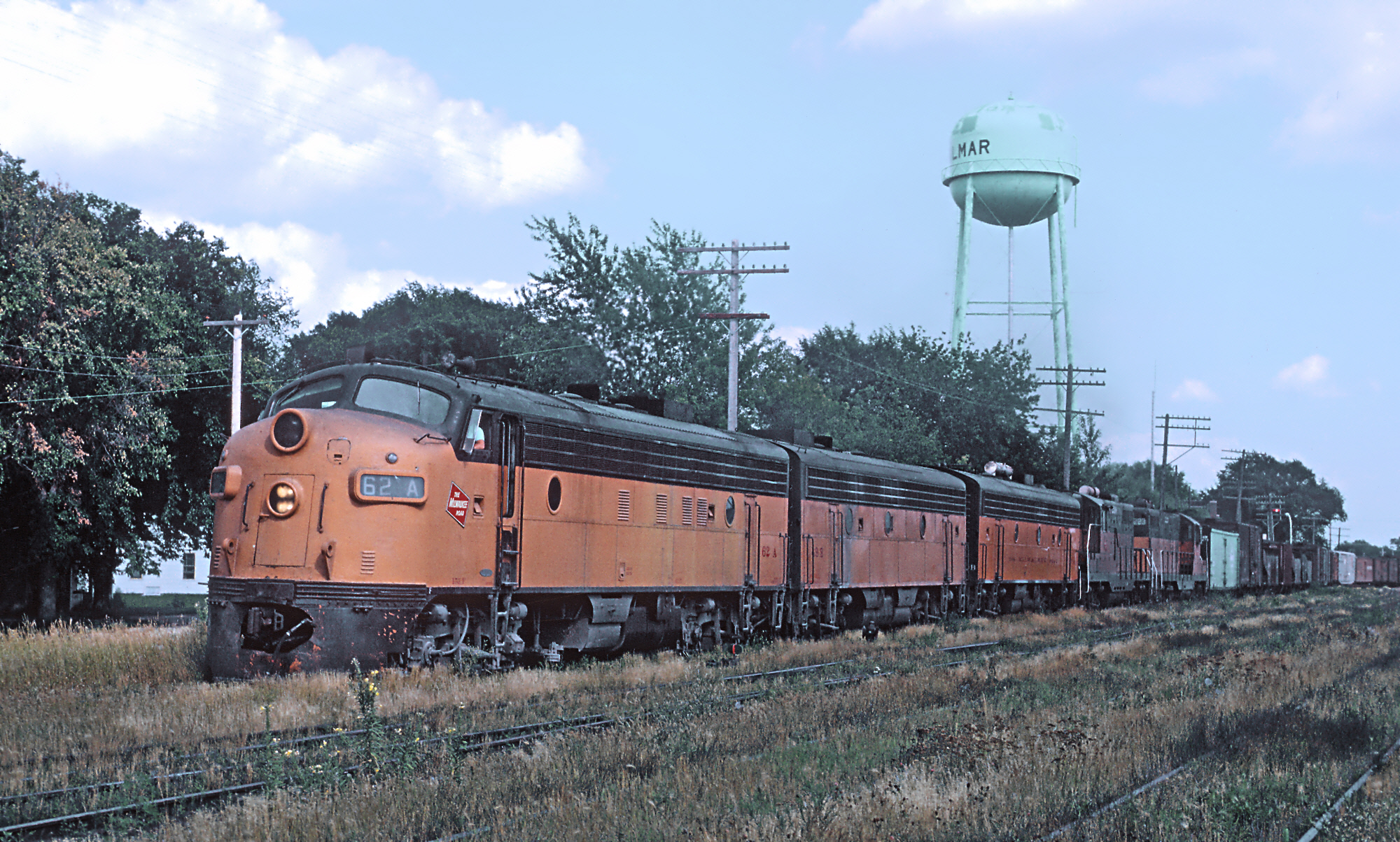 Milwaukee Road FP7 62-A Calmar Iowa yard August 13 1967 Roger Puta