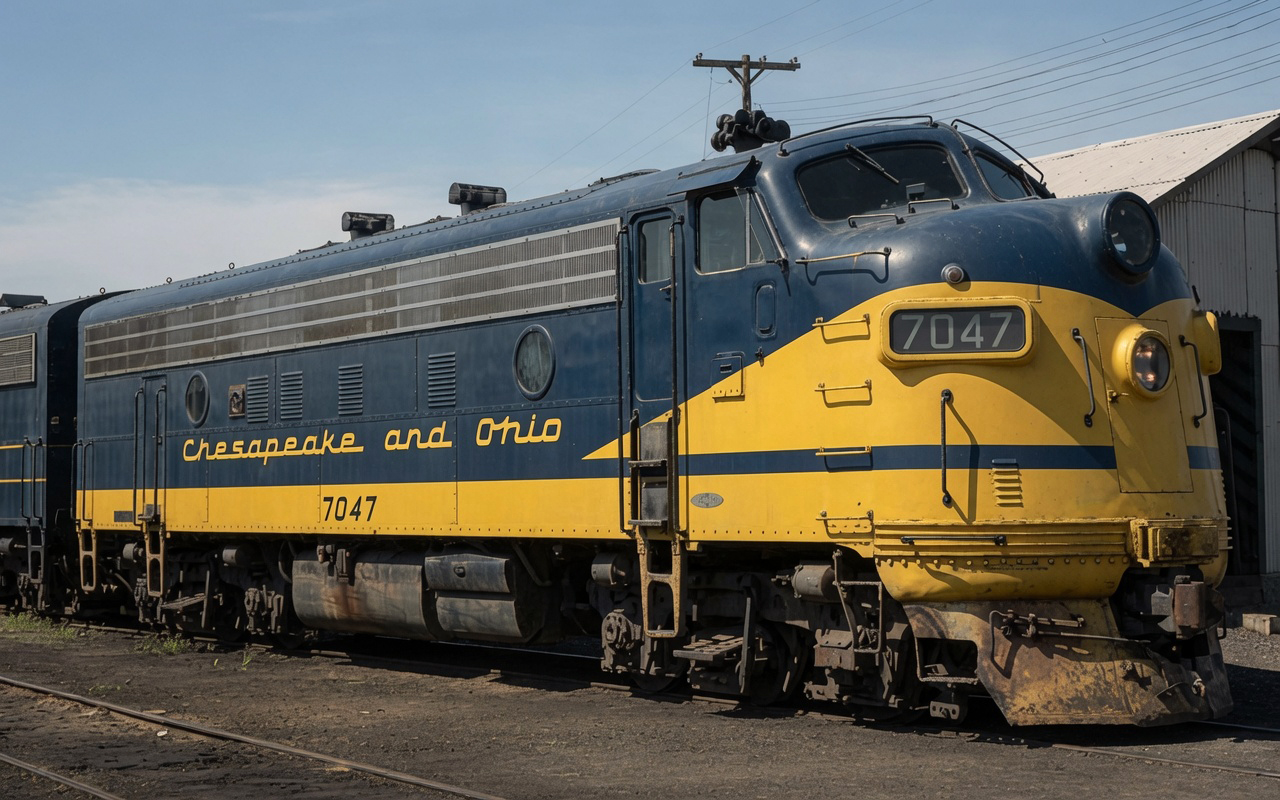 Chesapeake and Ohio F7A 7047 between runs at Springfield Illinois in August 1965
