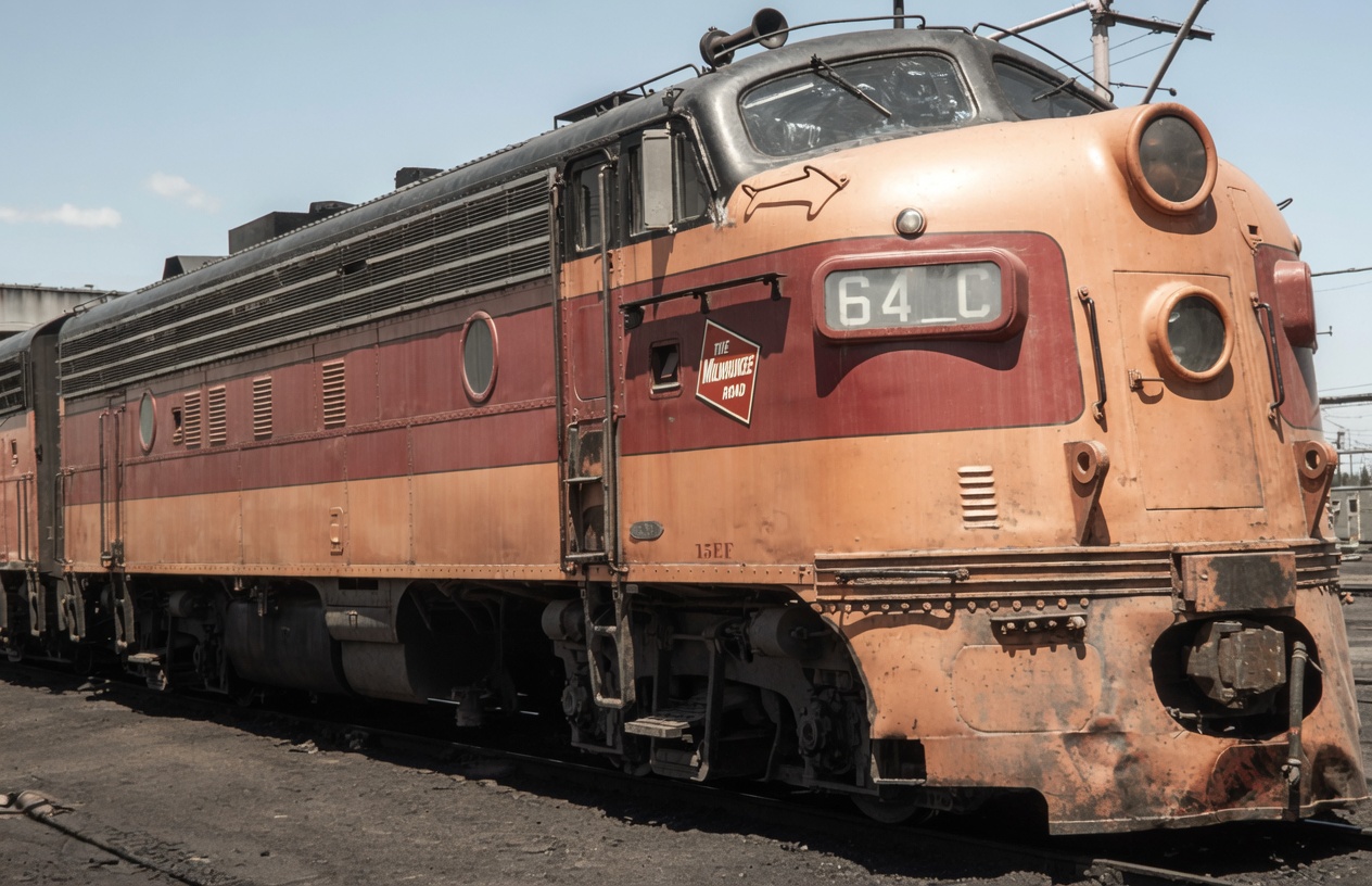 Milwaukee Road FP7 64-C, built as 94-C, at the Bensenville engine terminal circa 1964