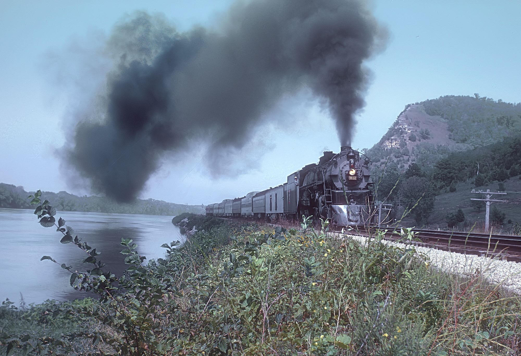 Burlington 4-8-4 5632 fan trip Mississippi River Victory Wisconsin September 1962 Rick Burn