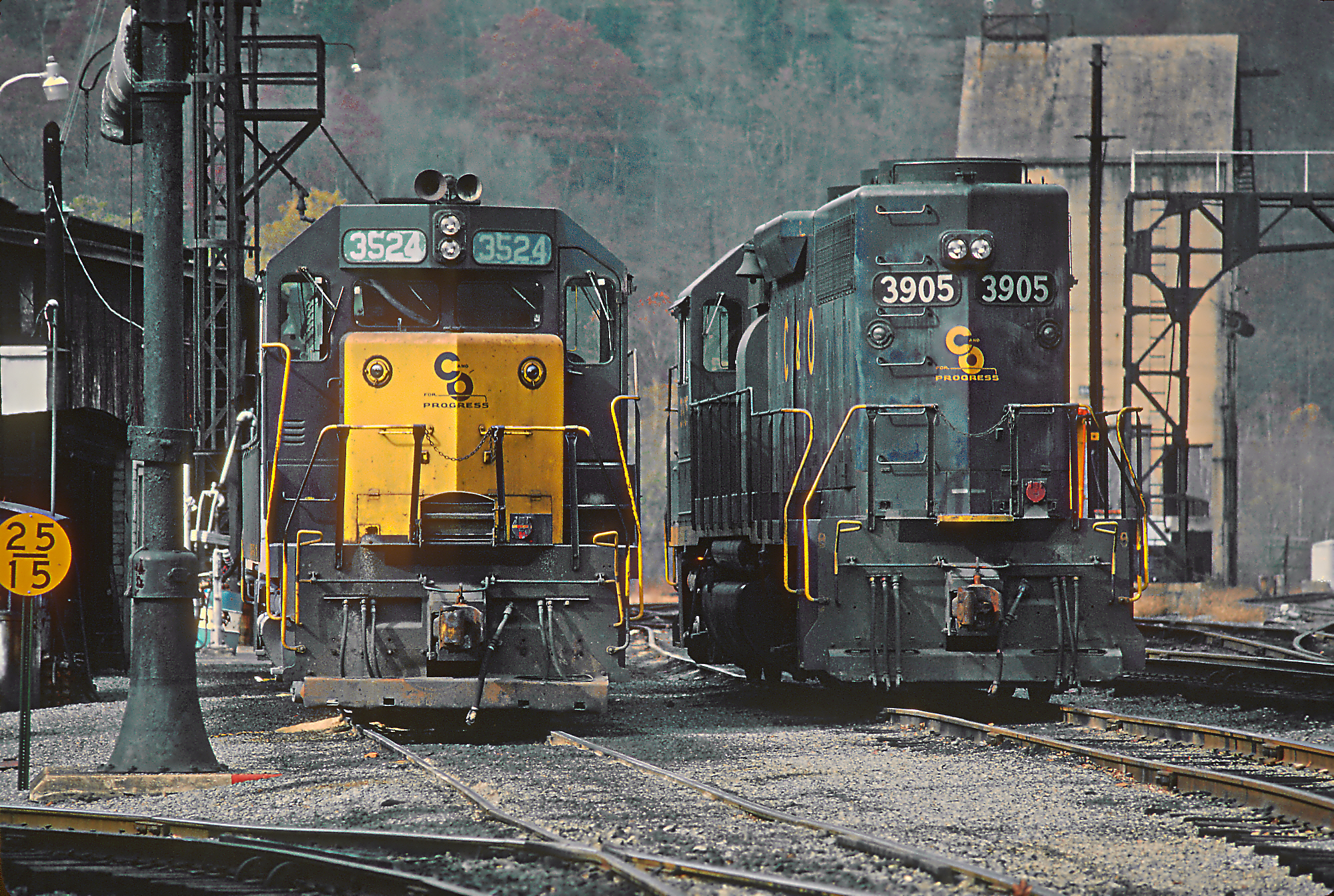 Chesapeake and Ohio GP35 3524 GP39 3905 Thurmond West Virginia October 1981