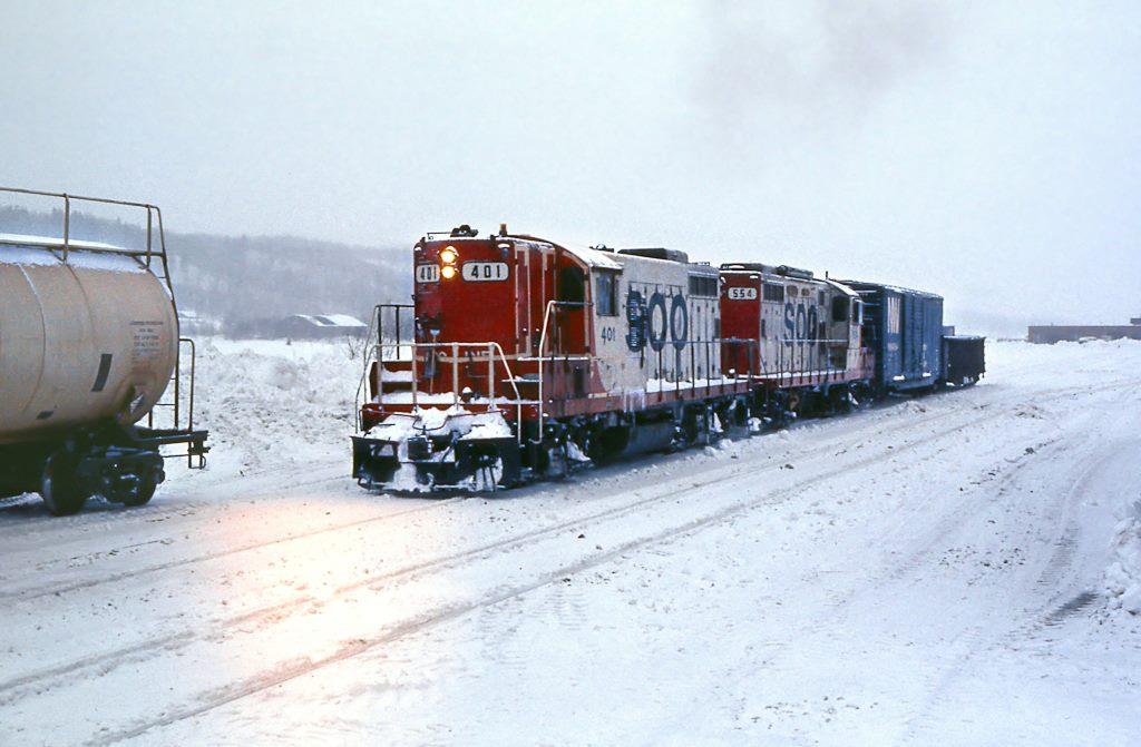A Soo Line switcher at East Houghton Yard, Houghton, Michigan, in January 1977