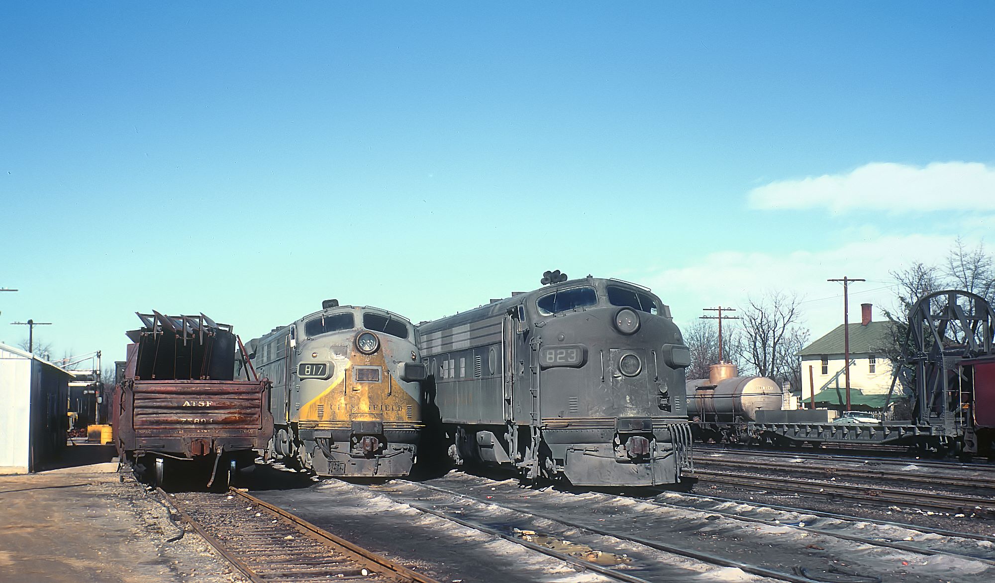 Clinchfield F7A No. 817 and F7A No. 823 at Spartanburg, South Carolina, in December 1967
