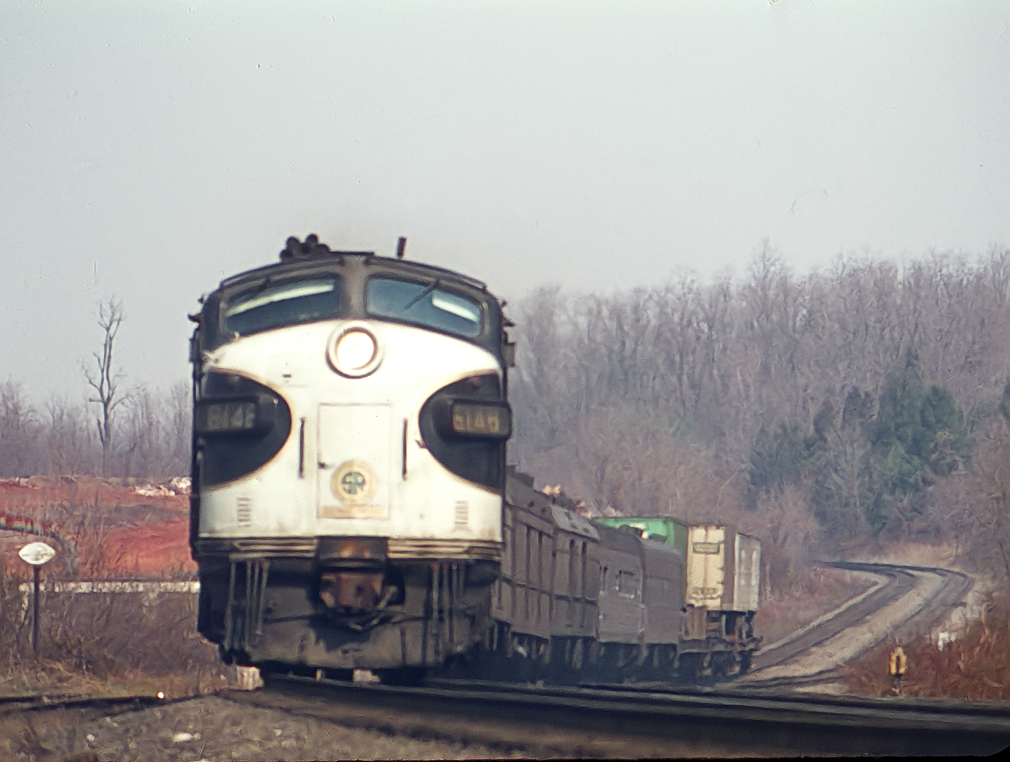 Southern Railway FP7 6148 with train 5, remnants of the Piedmont Limited, at Orange, Virginia, on March 13, 1972
