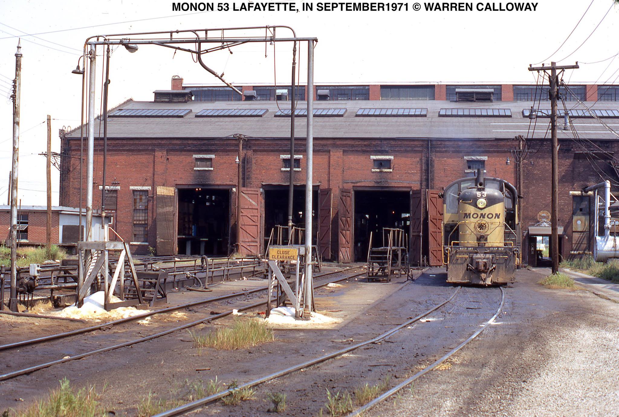 Monon RS-2 53 outside the Lafayette shop in September 1971