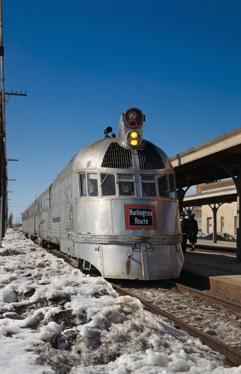 Burlington shovel-nose Zephyr trainset at Lincoln Nebraska