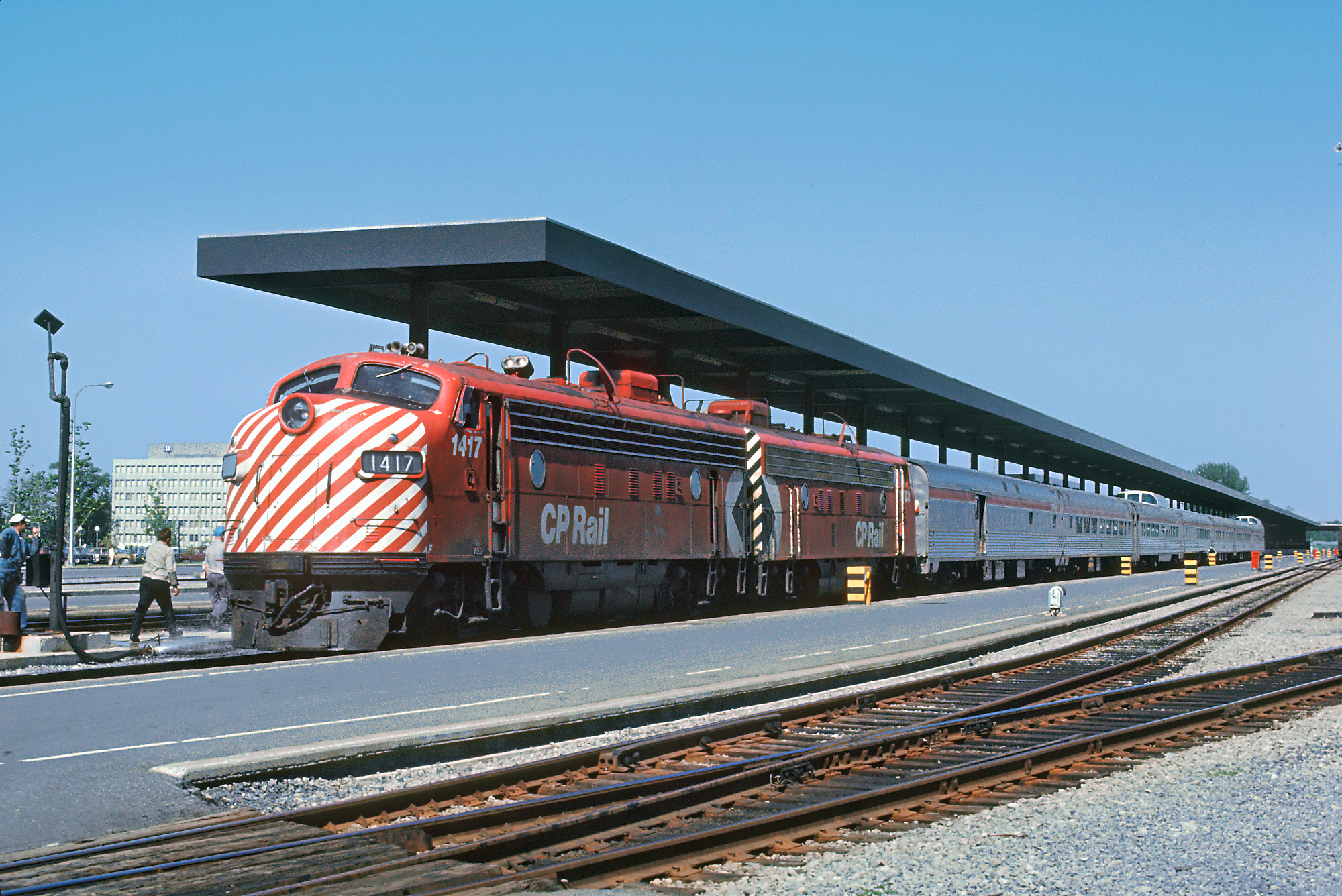 Canadian Pacific FP7 1417 with the westbound Canadian at Ottawa May 30 1971