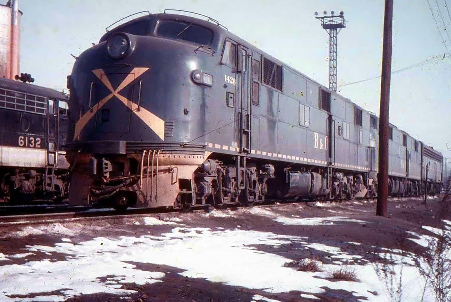 Baltimore and Ohio E7As in short-lived Sunburst livery at Ivy City Washington circa 1963