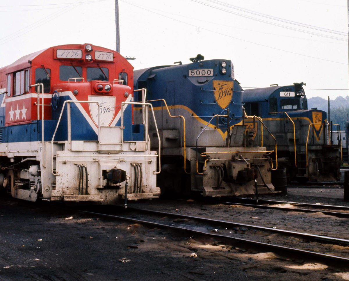 Delaware and Hudson U23B 1776 RS11 5000 and C628 611 at Mechanicville New York August 1975