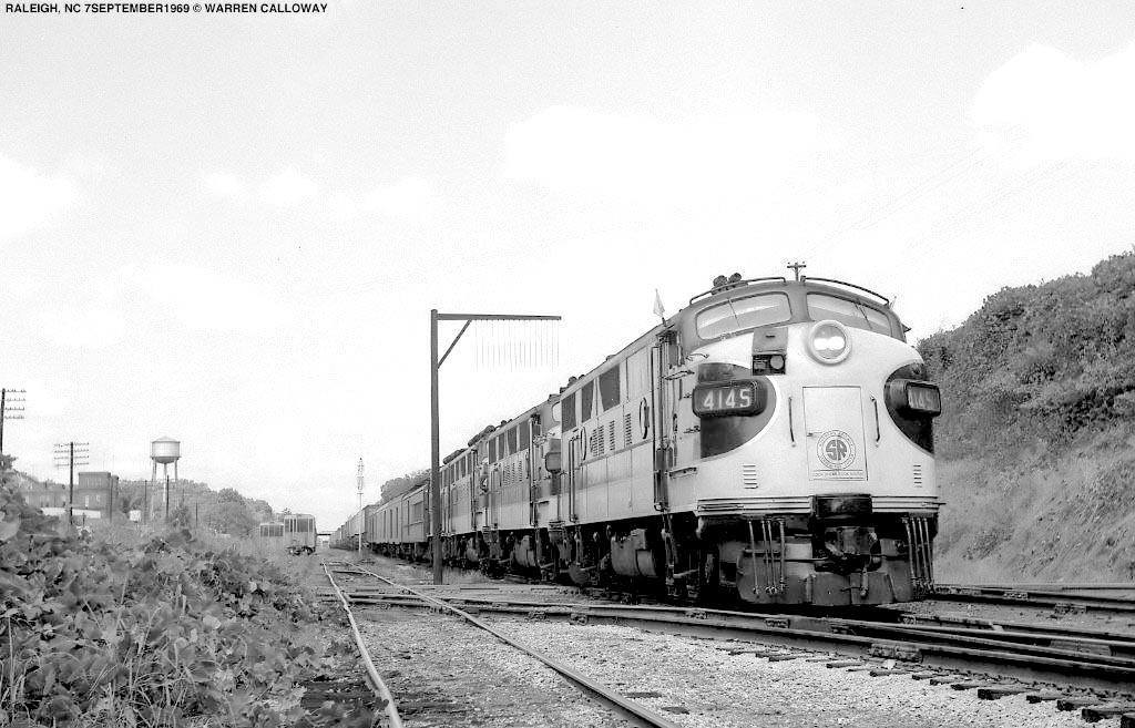 Southern Railway mixed train Extra 4145 at Boylan Junction, Raleigh, on September 7, 1969