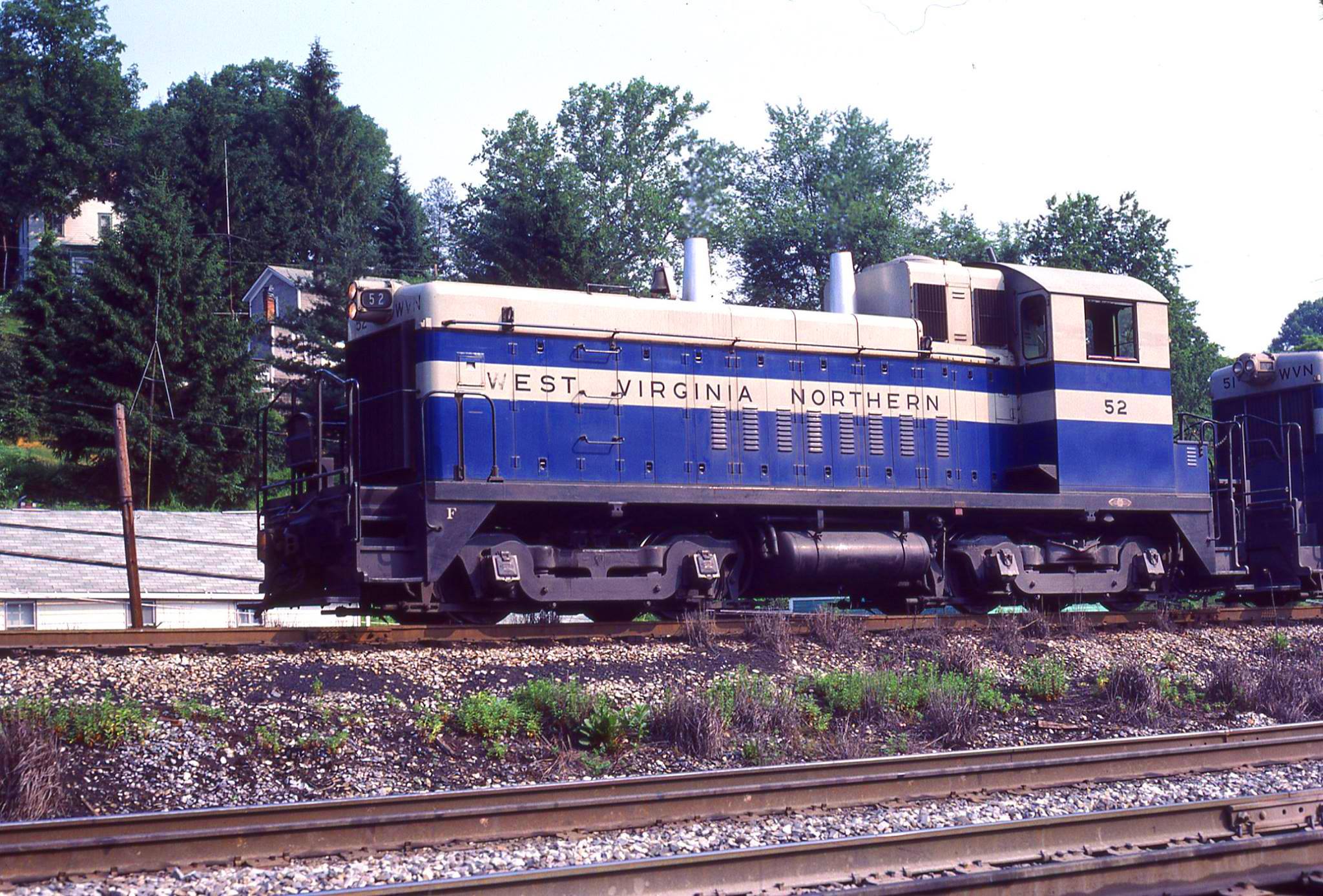 West Virginia Northern SW1200 52 with dynamic brakes at Tunnelton West Virginia June 1984
