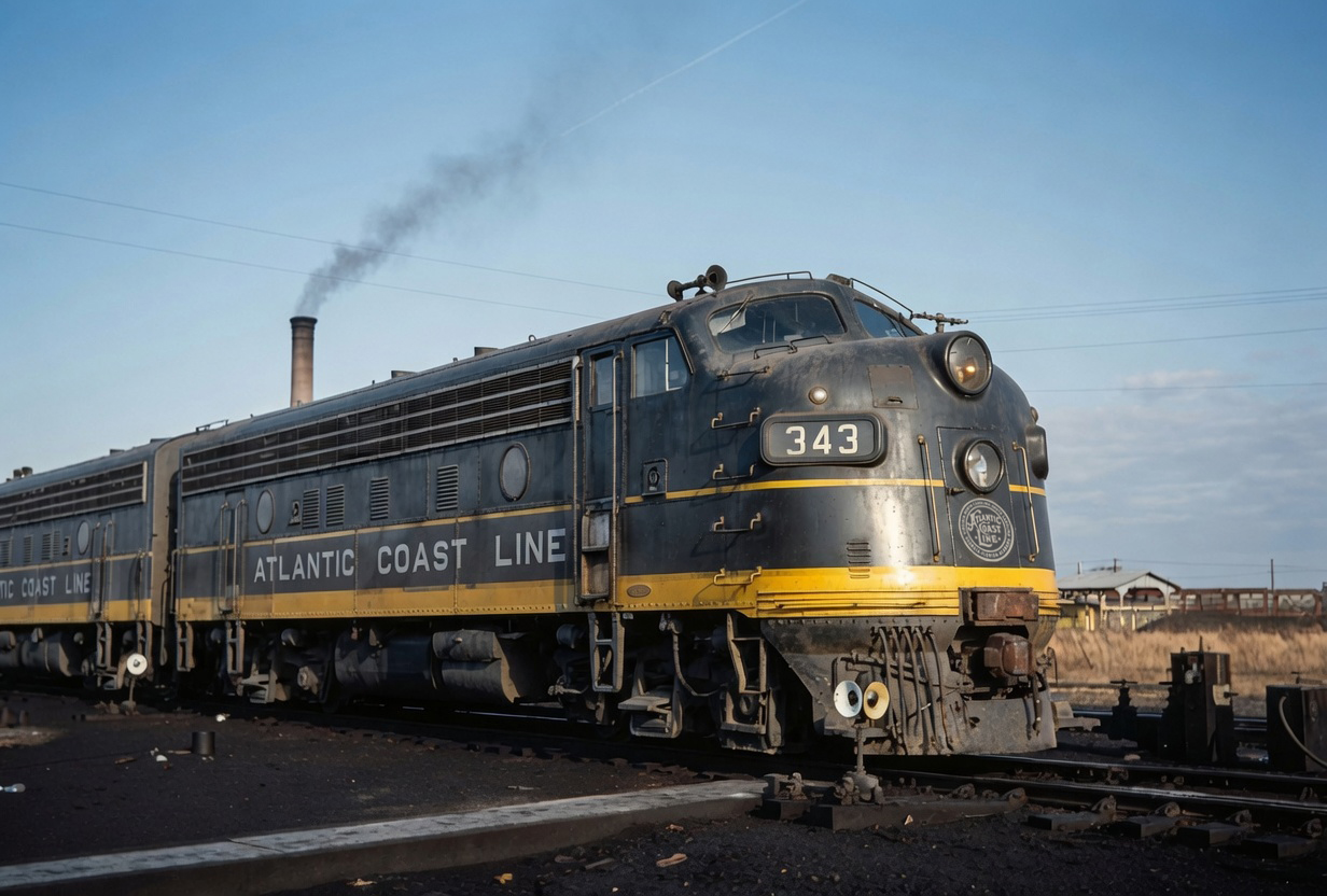 Atlantic Coast Line F3A 343 with F7 grilles at Rocky Mount North Carolina on November 27 1965