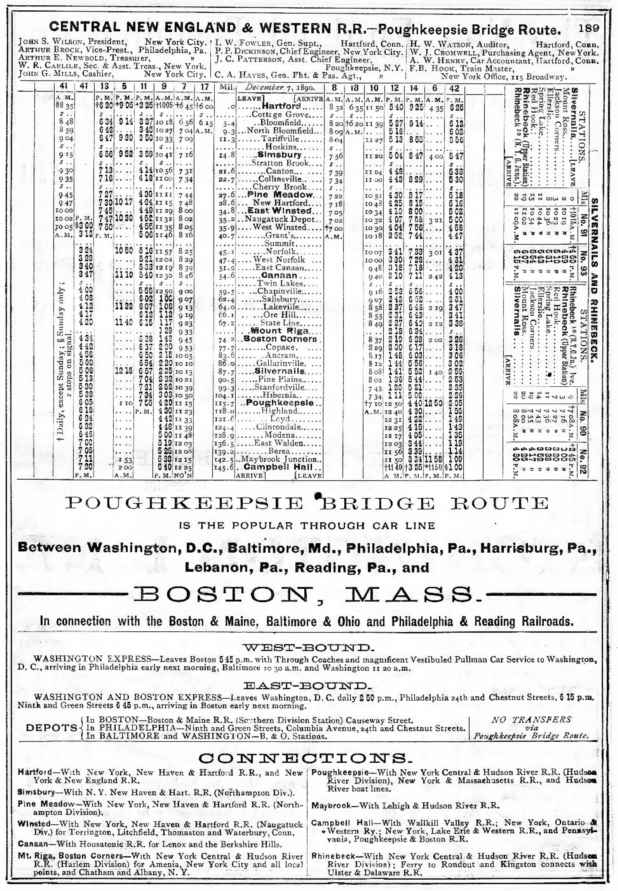 Central New England Railway predecessor timetable 1891