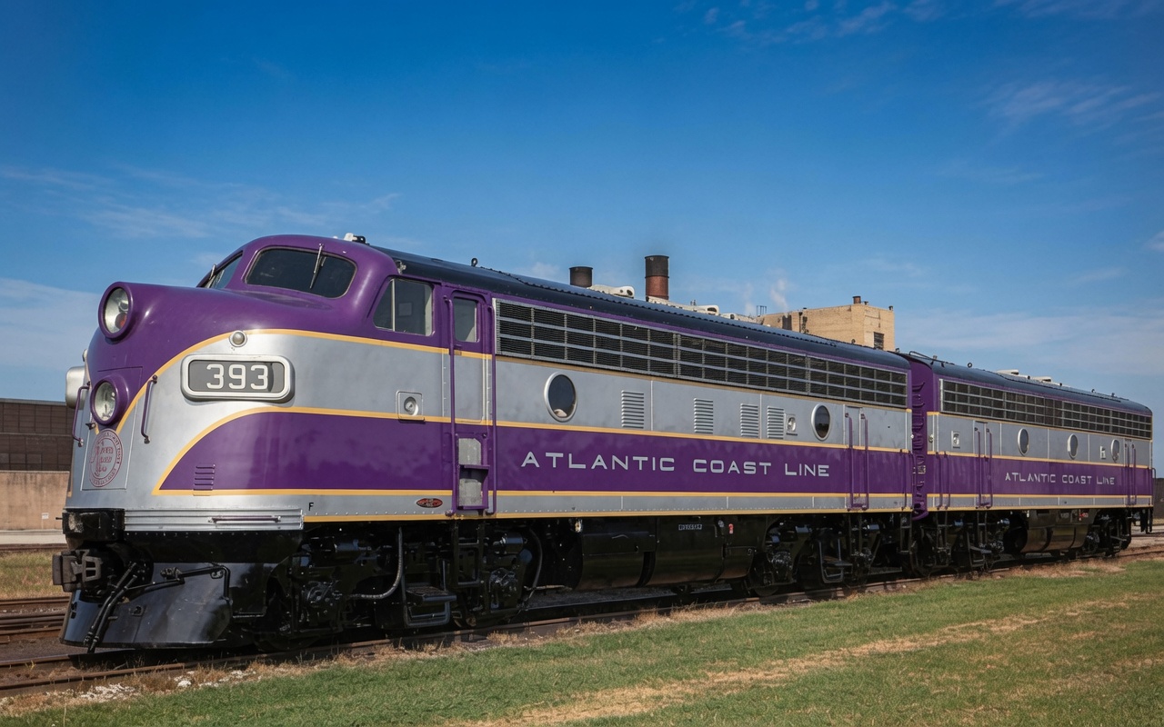 Electro-Motive builder photo of a new Atlantic Coast Line F7 A-B set in September 1951