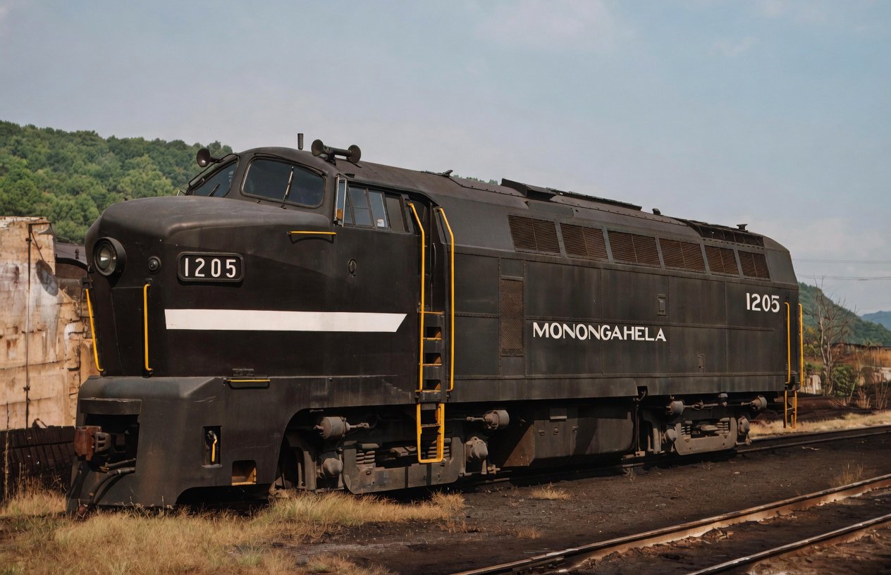 Monongahela Railway RF-16 1205, former New York Central 3805, at Brownsville Pennsylvania on September 21 1971