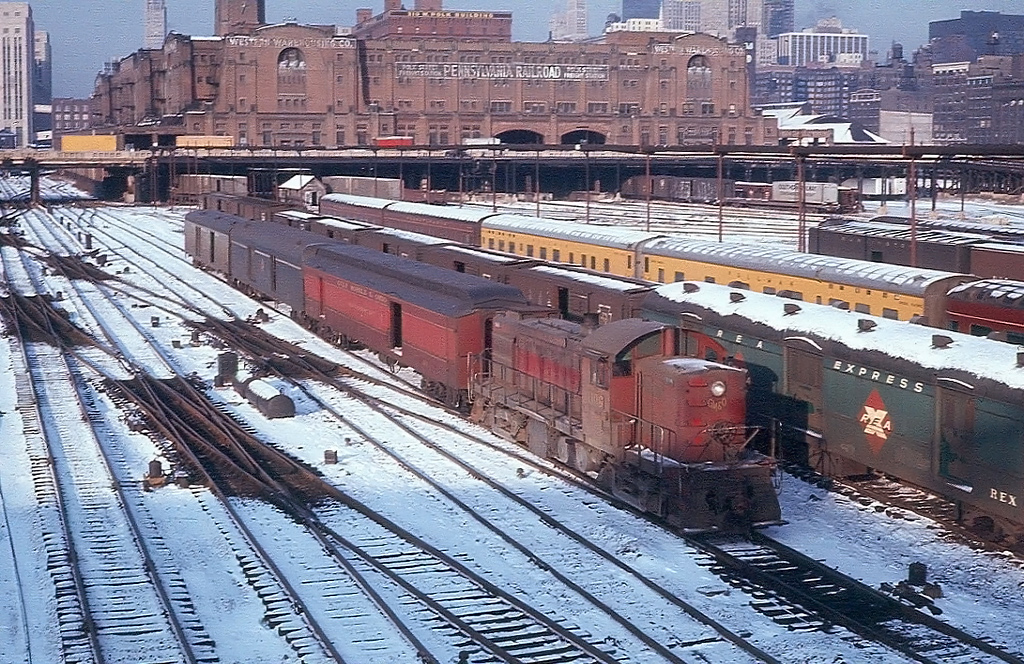 Gulf, Mobile and Ohio RS1 1106 switching at Chicago Union Station on December 26, 1961