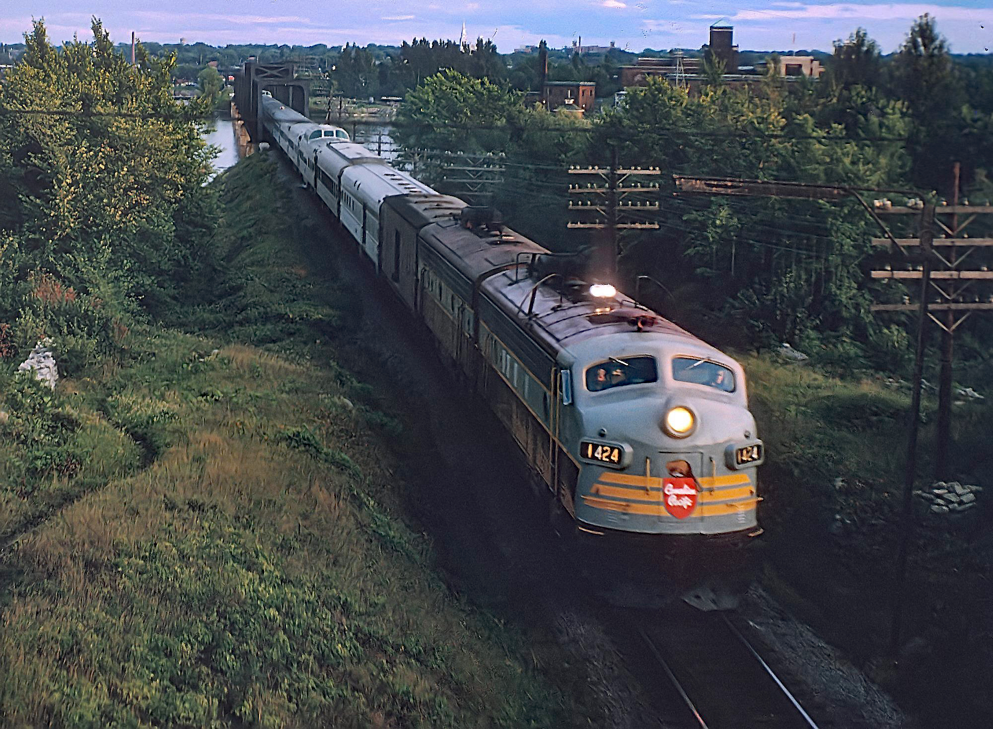 Canadian Pacific FP7 1424 with train 2 the Canadian entering Hull Quebec September 1963