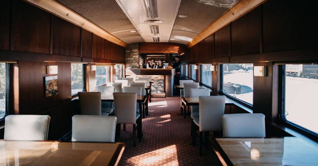 Place setting on a dinner train