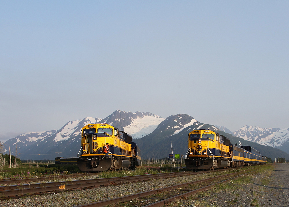 Scenic coastal or river railroad landscape