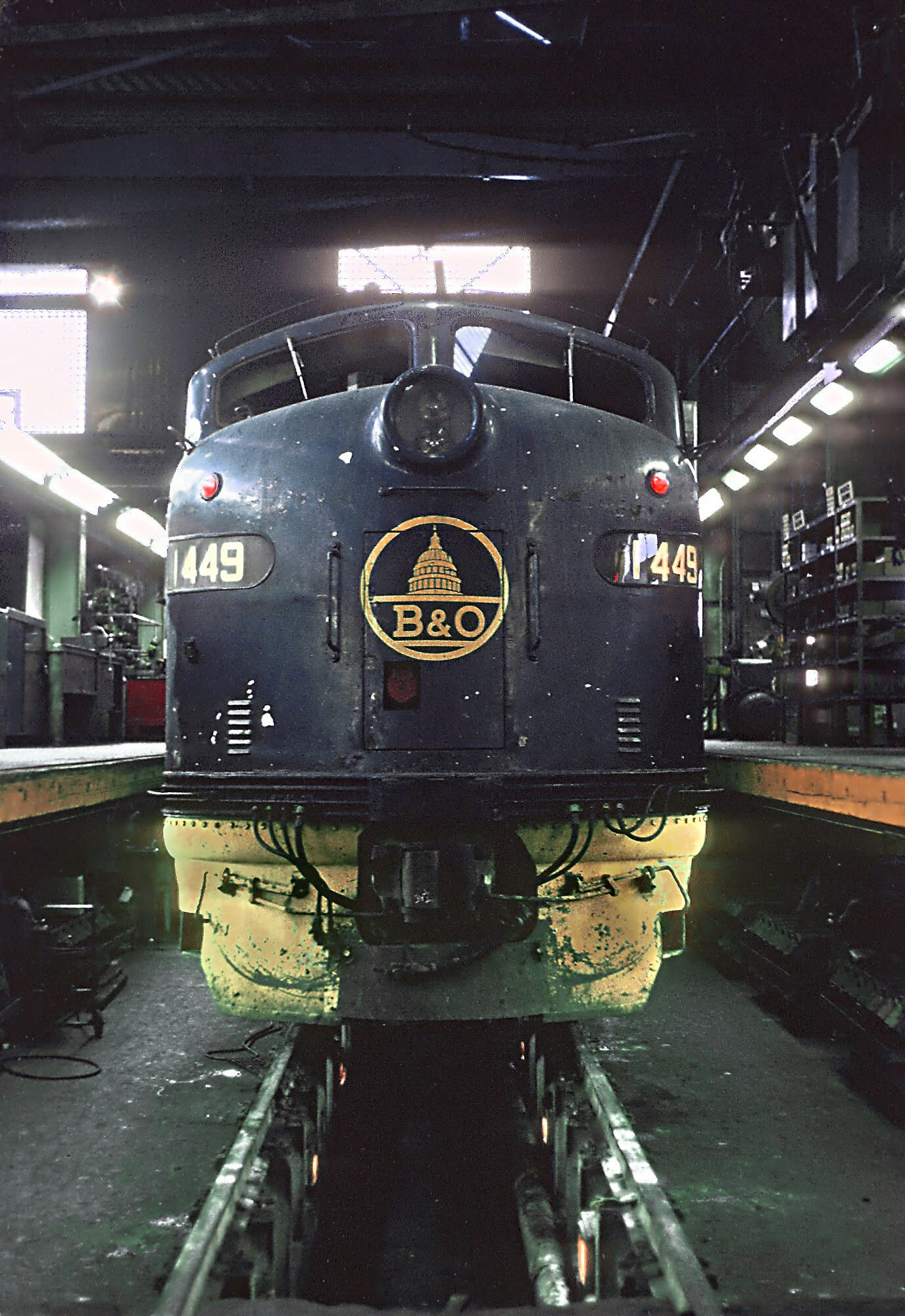 Baltimore and Ohio E8A 1449 at the Cumberland Shops in 1970
