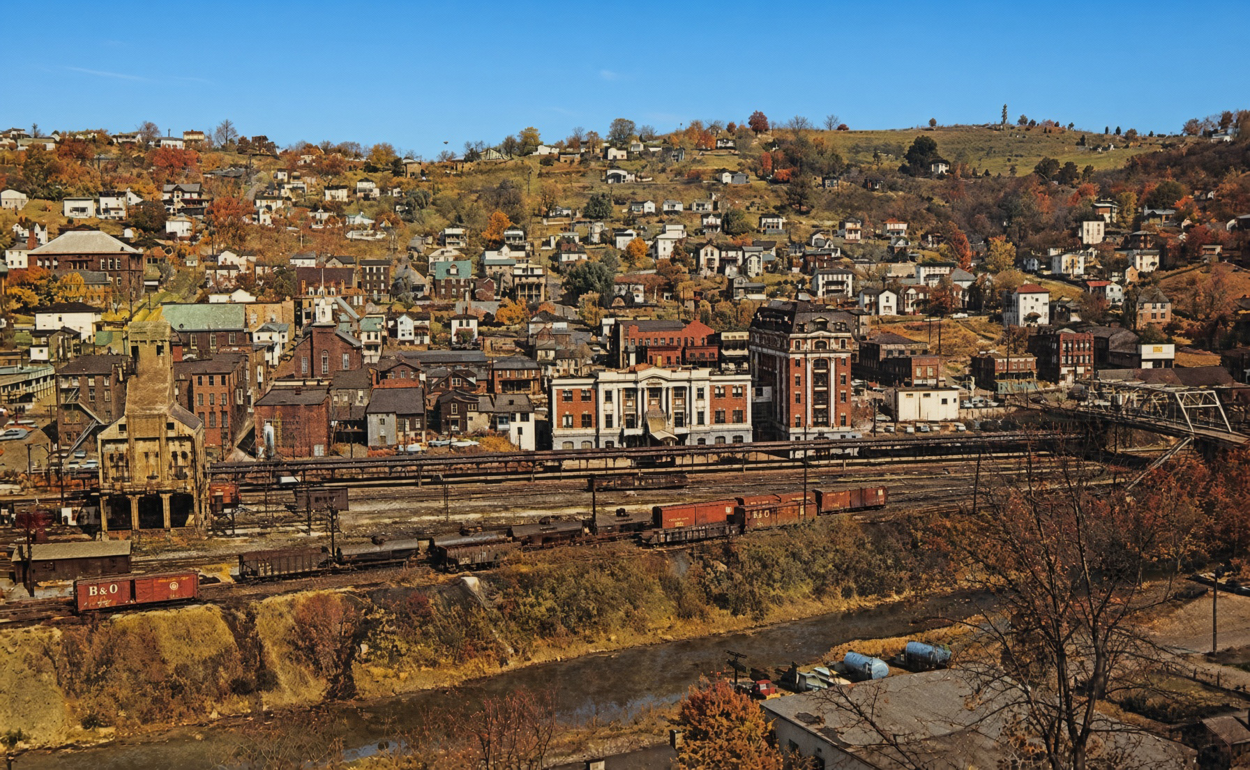 Birds eye view of Baltimore and Ohio yard in Grafton West Virginia circa 1962