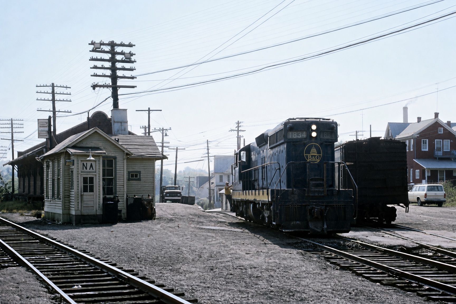 B&O SD9 1834 on the Frog Hollow Branch at Martinsburg WV in 1969