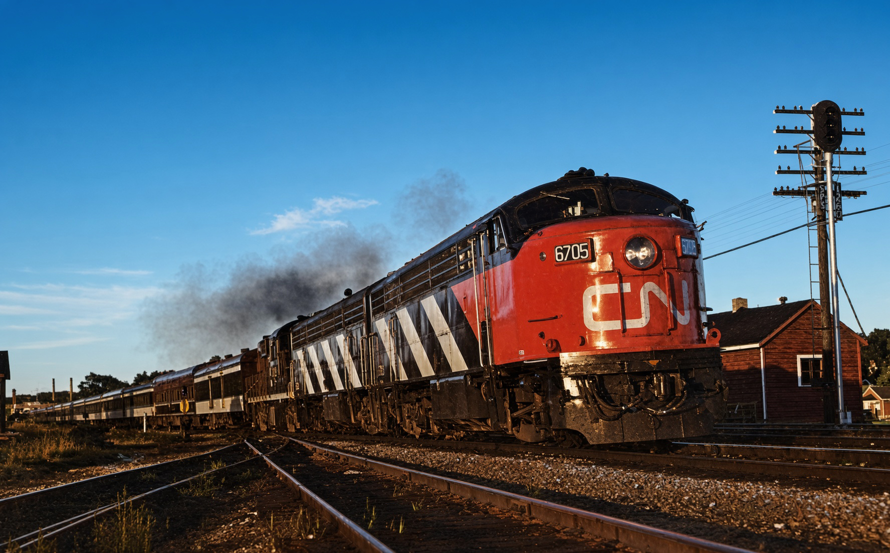 Canadian National CPA16-5 6705 C-Liner leads train 55 the Bonaventure at Brockville Ontario August 1966