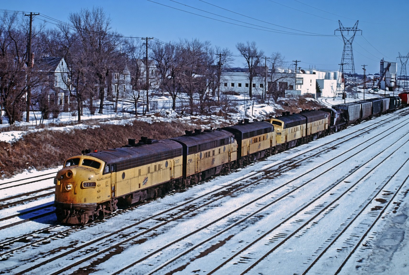Chicago and North Western FP7 217, ex-Chicago Great Western, at St. Paul, March 14, 1976