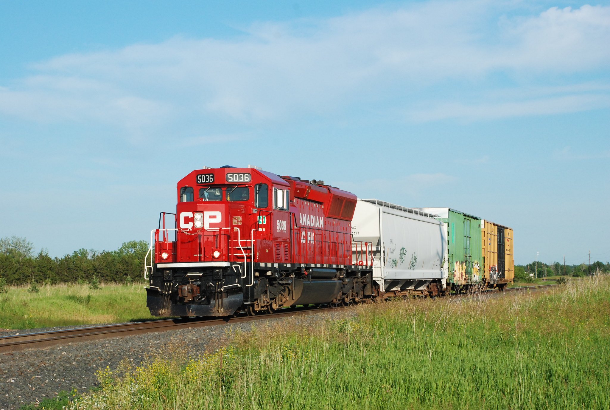 Canadian Pacific SD30C-ECO 5036 on a short westbound local at Sedan Minnesota June 26 2019