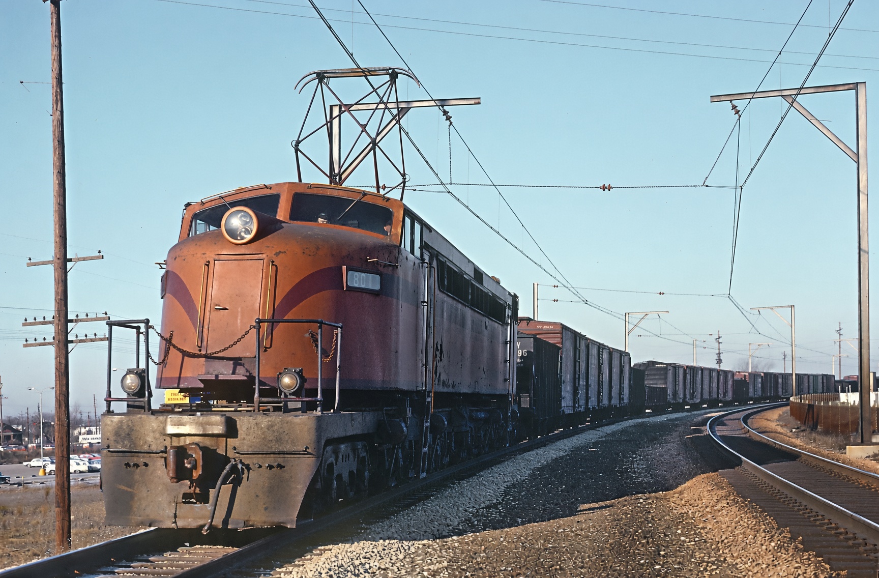 South Shore Line 800 class 801 freight East Chicago Indiana January 1964