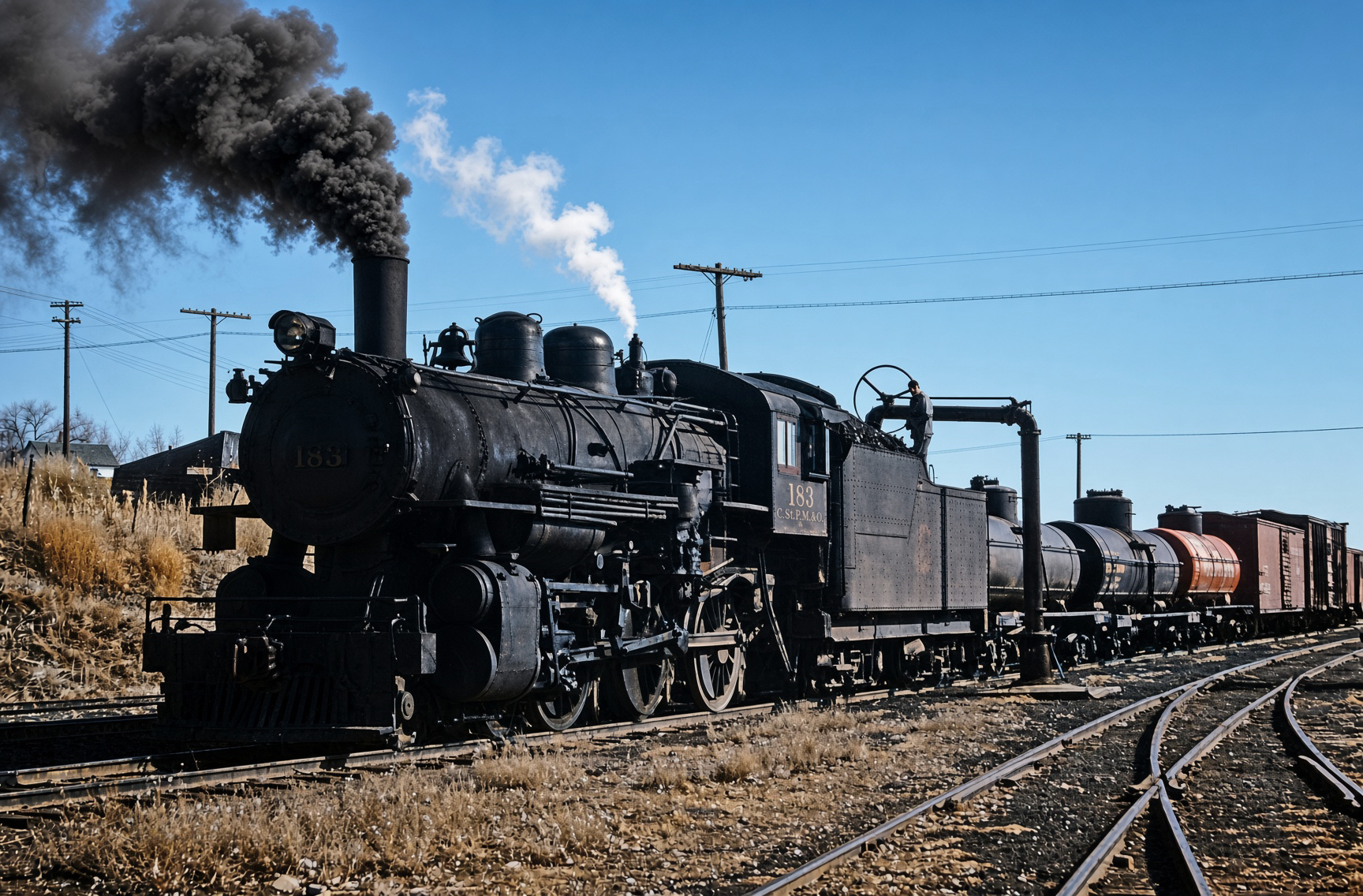 Chicago, St. Paul, Minneapolis and Omaha class K-1 4-6-0 No. 183 at Emerson, Nebraska, on March 24, 1956