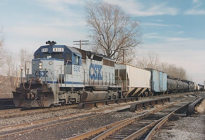 CSX SD40 8310 westbound train 321 on Conrail Belt Line at Elmwood Avenue Buffalo New York January 16 1988