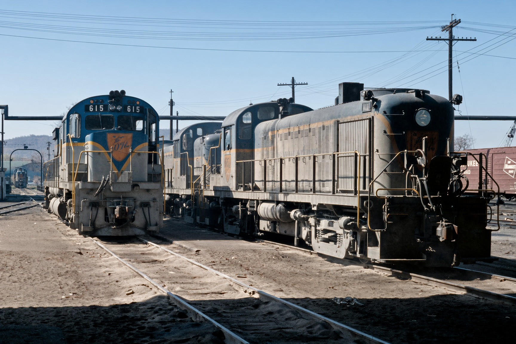 Delaware and Hudson C-628 615 and RS3s at Binghamton, NY in 1966