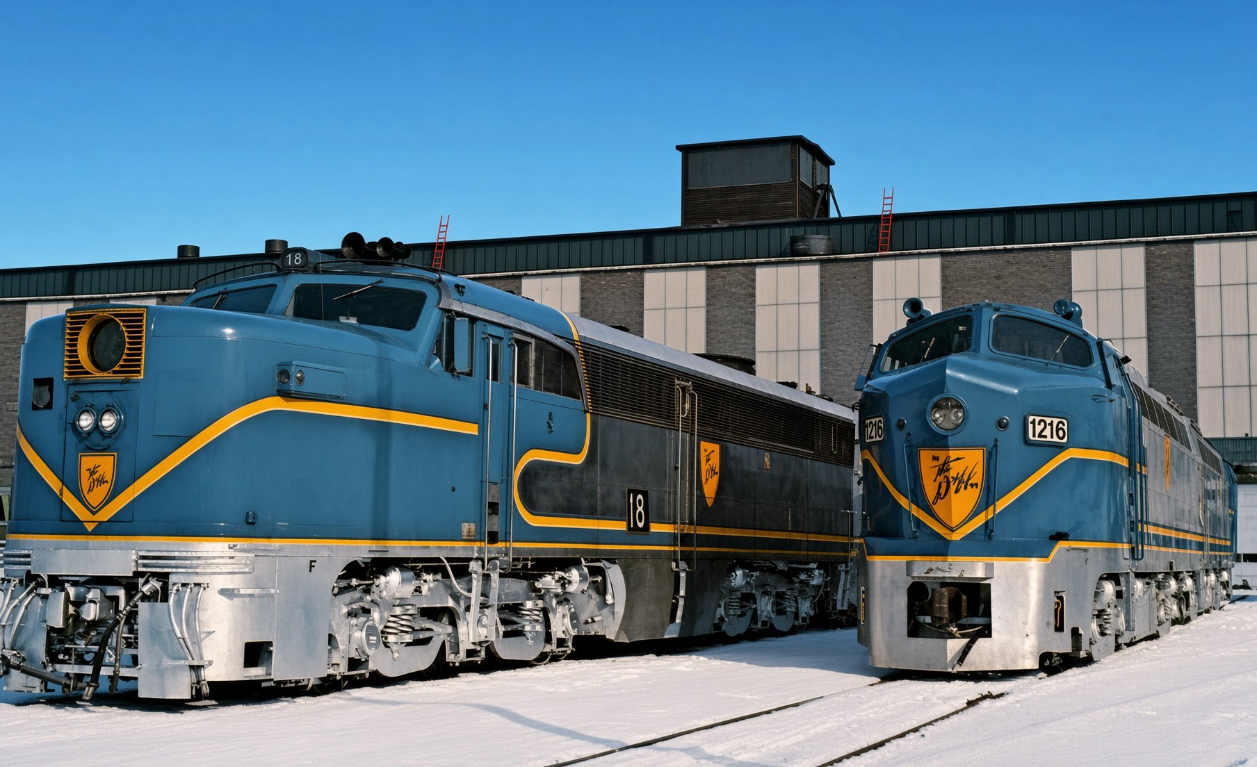 Delaware and Hudson PA 18 and RF16 1216 at Colonie Shops New York February 8 1975