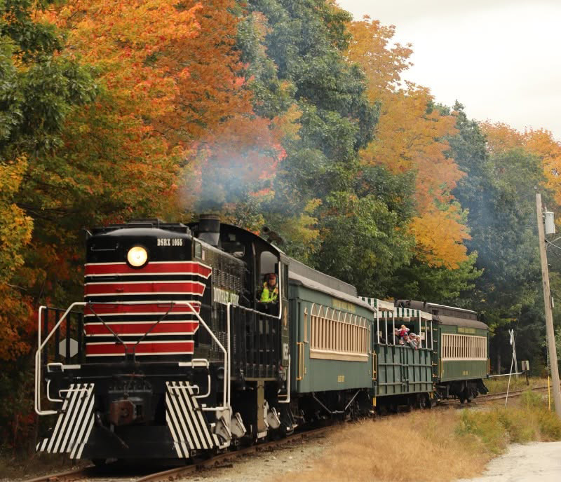 Downeast Scenic Railroad autumn train Ellsworth Maine